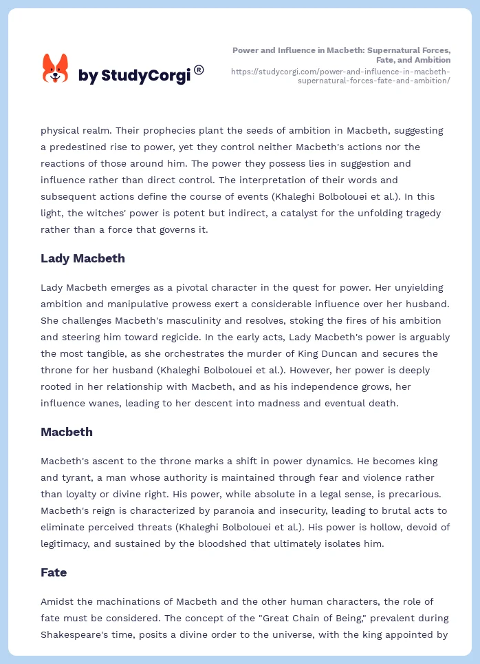 Power and Influence in Macbeth: Supernatural Forces, Fate, and Ambition. Page 2