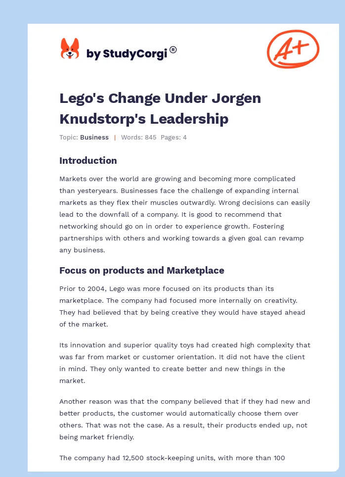 Lego's Change Under Jorgen Knudstorp's Leadership. Page 1