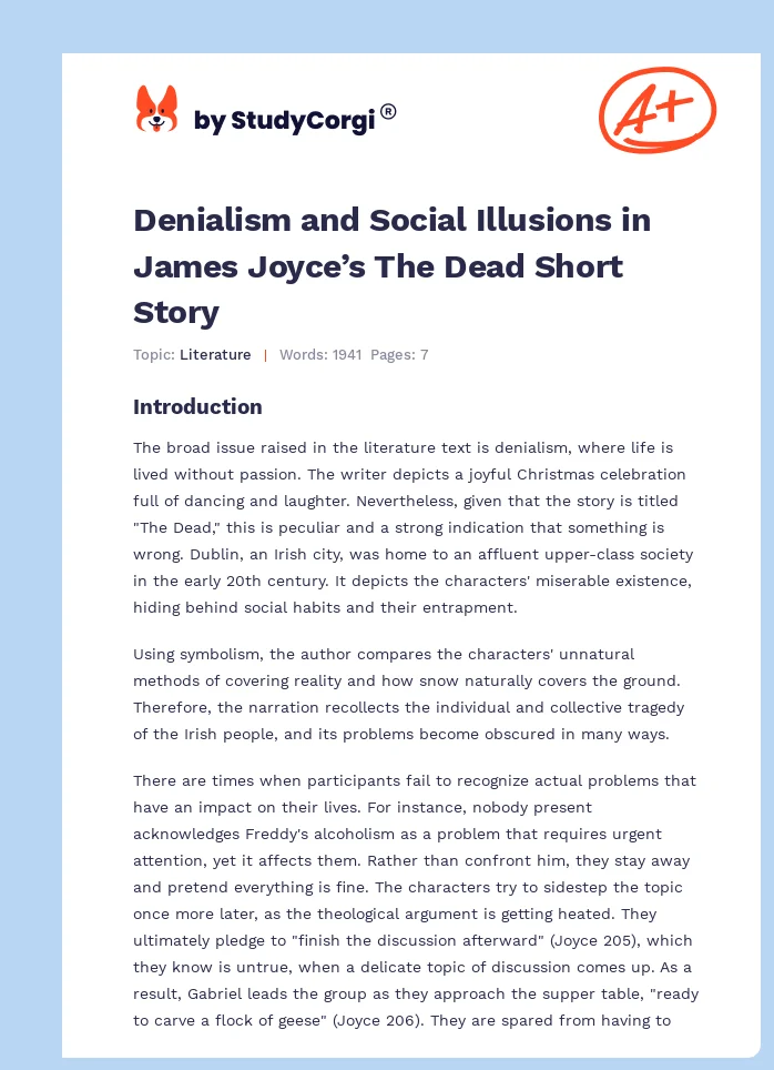 Denialism and Social Illusions in James Joyce’s The Dead Short Story. Page 1