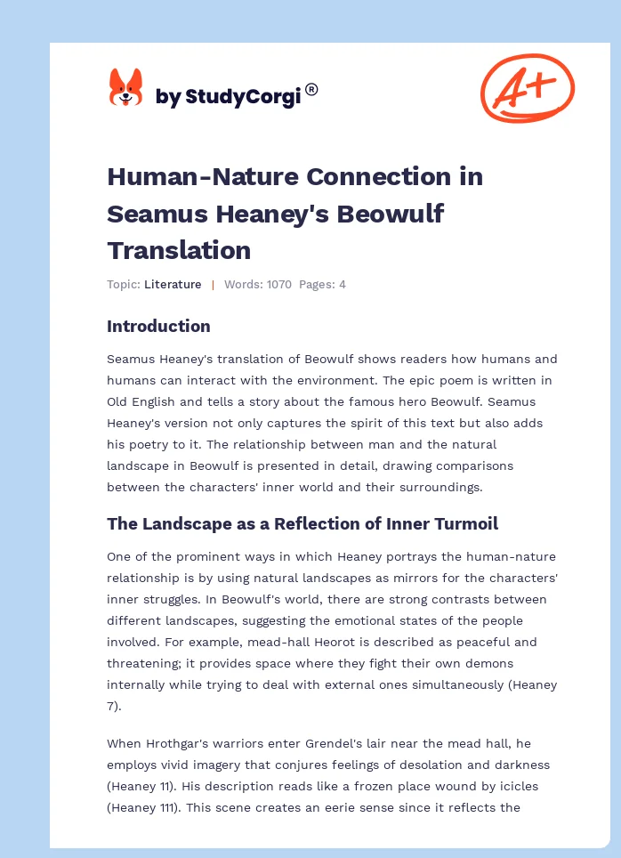 Human-Nature Connection in Seamus Heaney's Beowulf Translation. Page 1