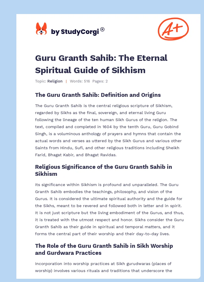Guru Granth Sahib: The Eternal Spiritual Guide of Sikhism. Page 1