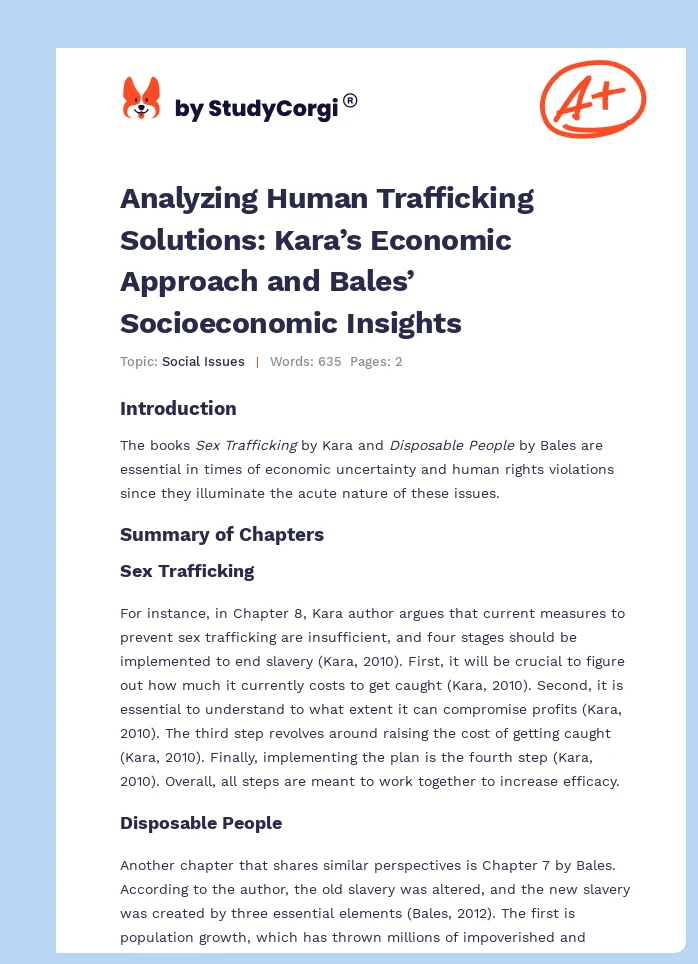 Analyzing Human Trafficking Solutions: Kara’s Economic Approach and Bales’ Socioeconomic Insights. Page 1