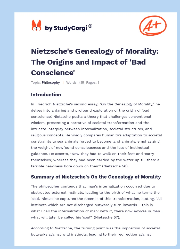 Nietzsche's Genealogy of Morality: The Origins and Impact of 'Bad Conscience'. Page 1