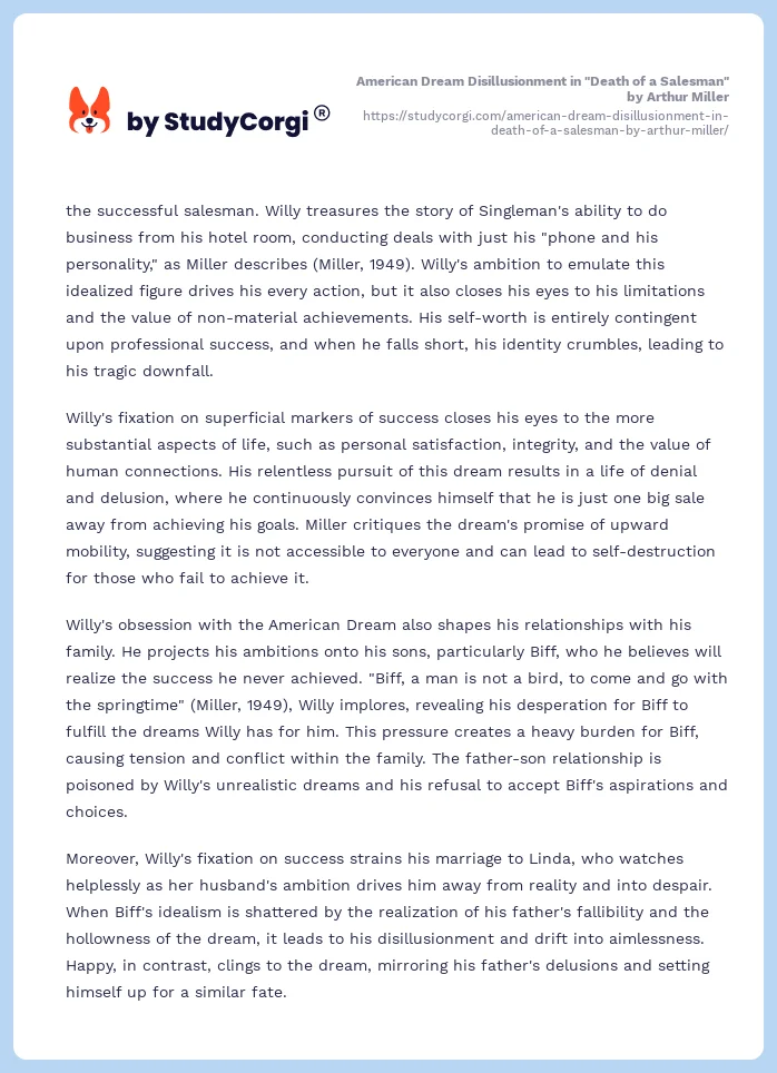 American Dream Disillusionment in "Death of a Salesman" by Arthur Miller. Page 2