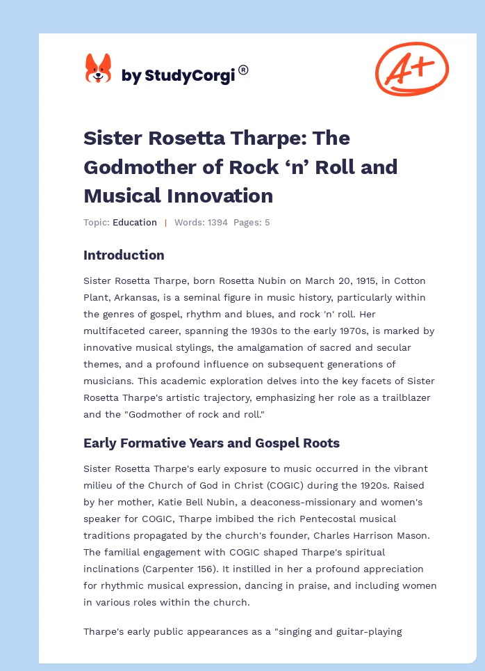 Sister Rosetta Tharpe: The Godmother of Rock ‘n’ Roll and Musical Innovation. Page 1