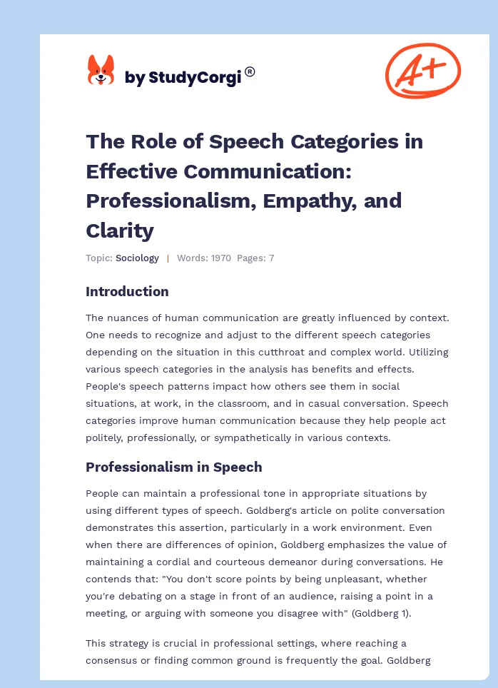 The Role of Speech Categories in Effective Communication: Professionalism, Empathy, and Clarity. Page 1