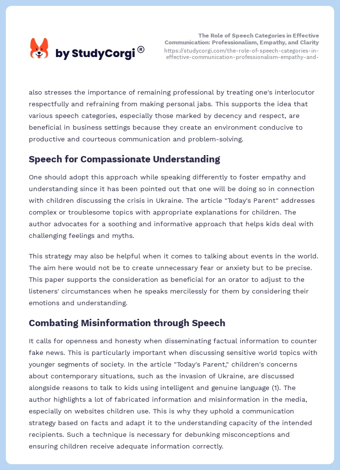 The Role of Speech Categories in Effective Communication: Professionalism, Empathy, and Clarity. Page 2