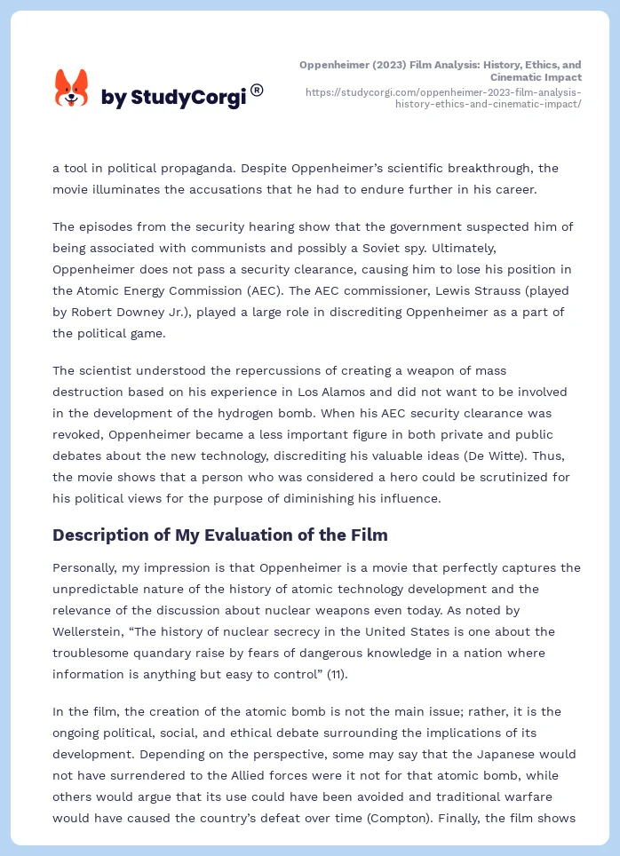 Oppenheimer (2023) Film Analysis: History, Ethics, and Cinematic Impact. Page 2