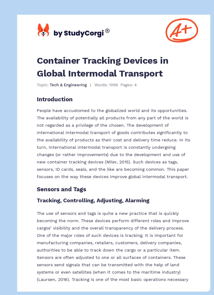 Container Tracking Devices in Global Intermodal Transport. Page 1