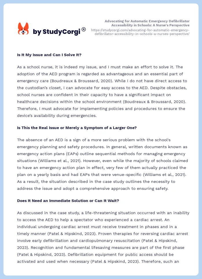 Advocating for Automatic Emergency Defibrillator Accessibility in Schools: A Nurse's Perspective. Page 2
