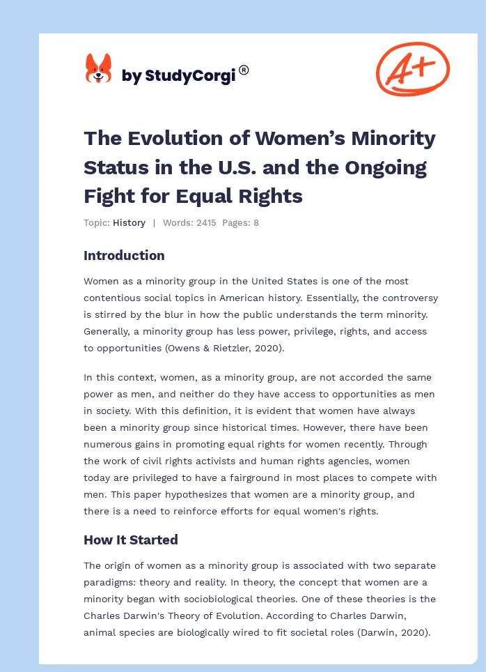 The Evolution of Women’s Minority Status in the U.S. and the Ongoing Fight for Equal Rights. Page 1