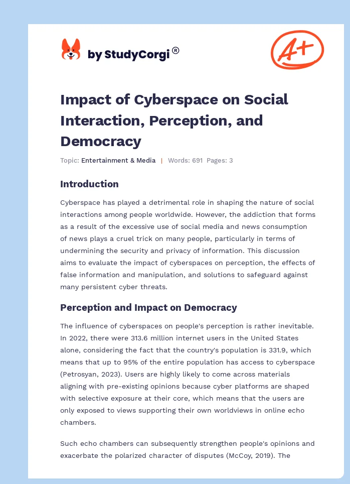 Impact of Cyberspace on Social Interaction, Perception, and Democracy. Page 1