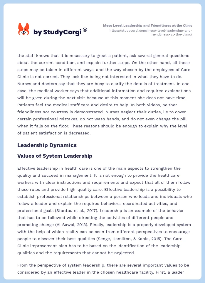 Meso Level Leadership and Friendliness at the Clinic. Page 2