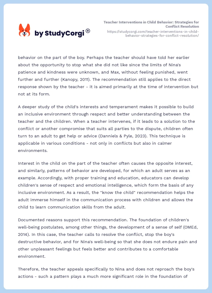 Teacher Interventions in Child Behavior: Strategies for Conflict Resolution. Page 2