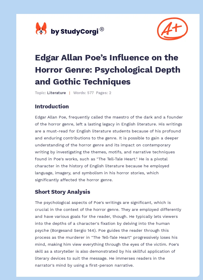 Edgar Allan Poe’s Influence on the Horror Genre: Psychological Depth and Gothic Techniques. Page 1