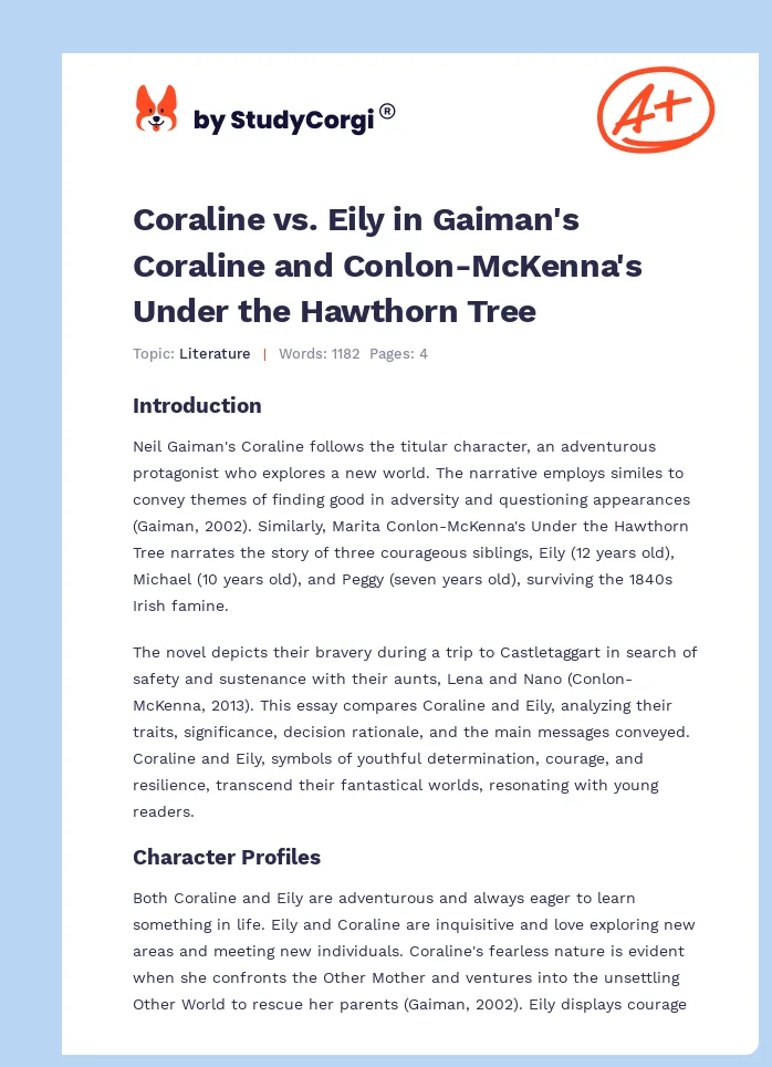 Coraline vs. Eily in Gaiman's Coraline and Conlon-McKenna's Under the Hawthorn Tree. Page 1