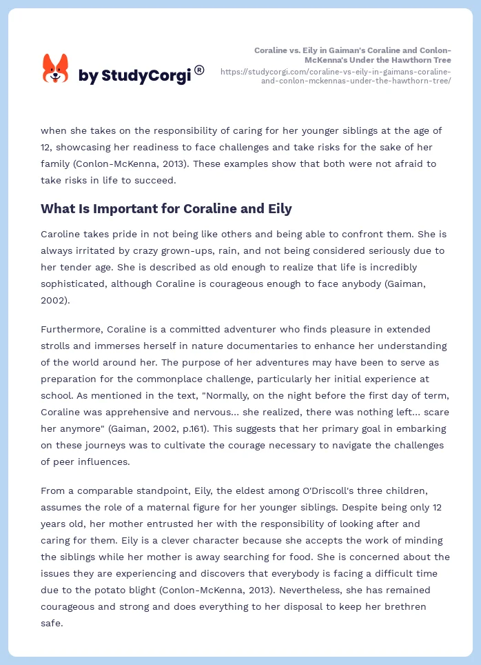 Coraline vs. Eily in Gaiman's Coraline and Conlon-McKenna's Under the Hawthorn Tree. Page 2