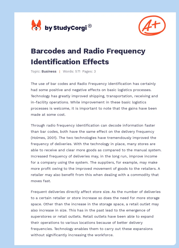 Barcodes and Radio Frequency Identification Effects. Page 1