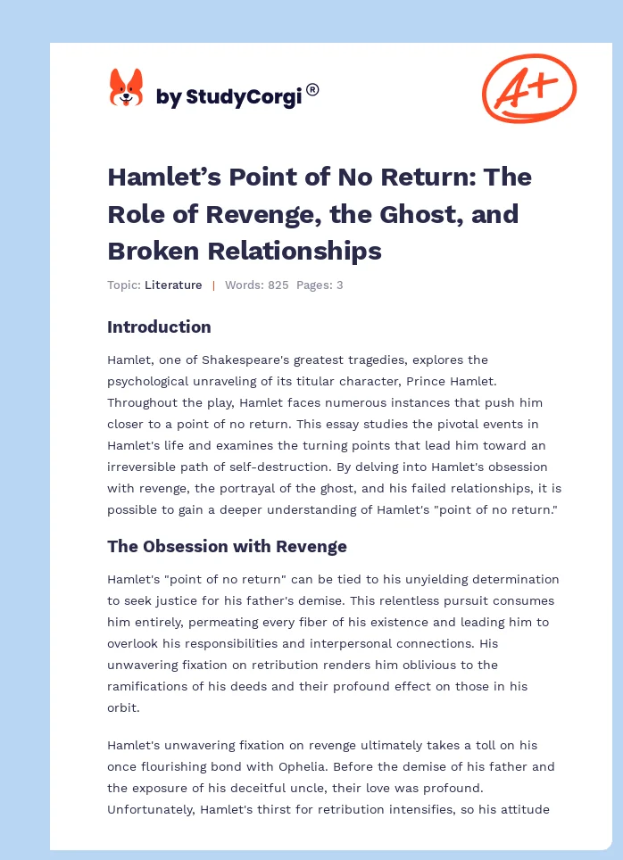 Hamlet’s Point of No Return: The Role of Revenge, the Ghost, and Broken Relationships. Page 1