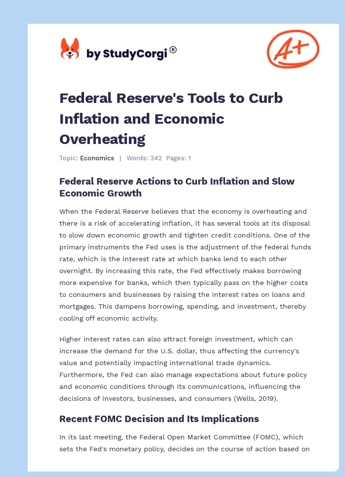 Federal Reserve's Tools to Curb Inflation and Economic Overheating. Page 1
