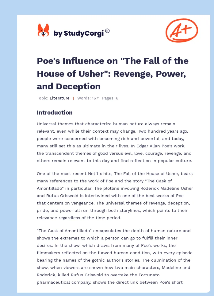 Poe's Influence on "The Fall of the House of Usher": Revenge, Power, and Deception. Page 1