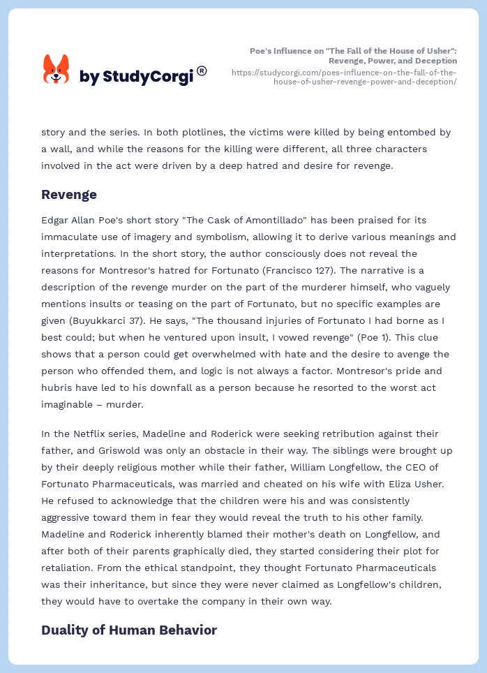 Poe's Influence on "The Fall of the House of Usher": Revenge, Power, and Deception. Page 2