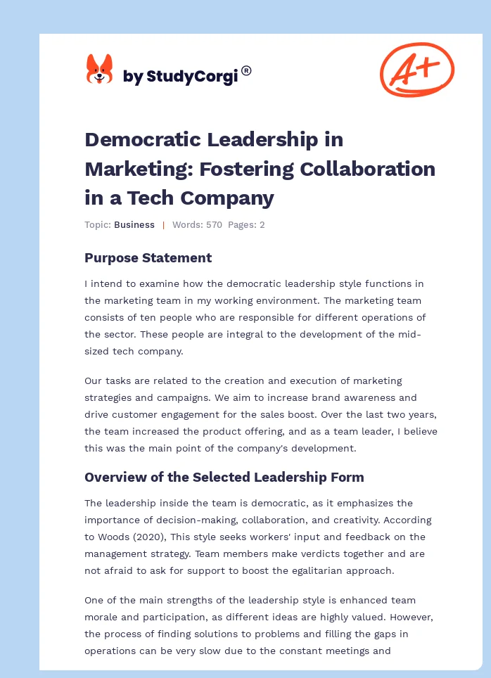 Democratic Leadership in Marketing: Fostering Collaboration in a Tech Company. Page 1