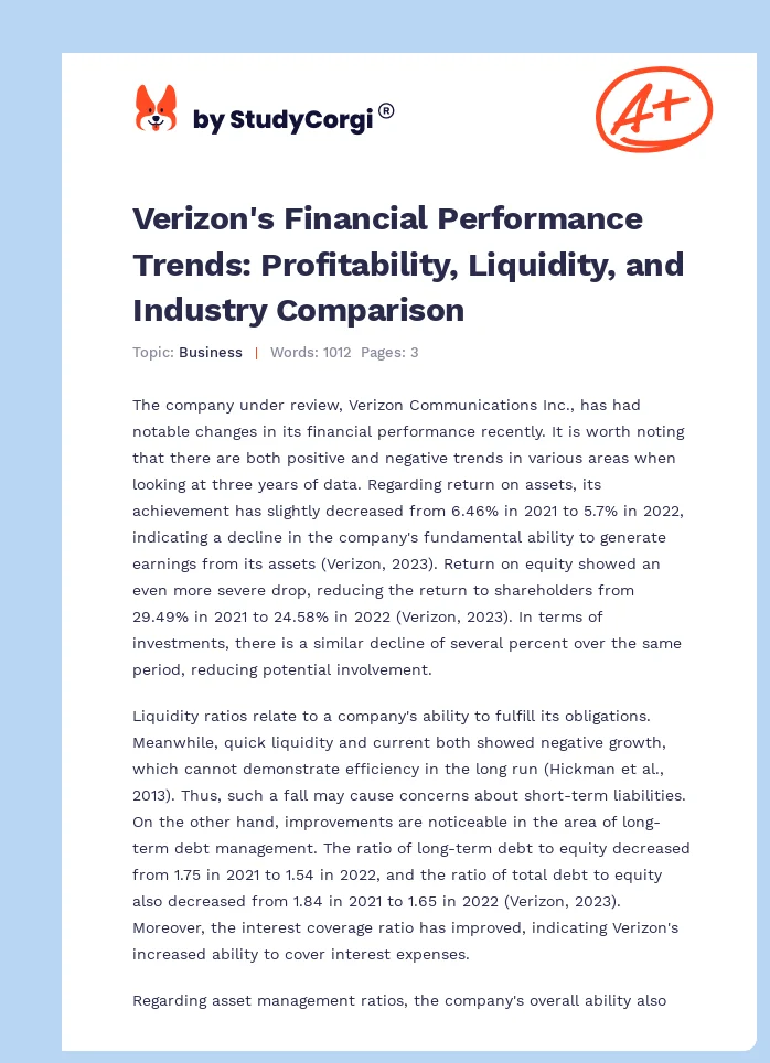 Verizon's Financial Performance Trends: Profitability, Liquidity, and Industry Comparison. Page 1