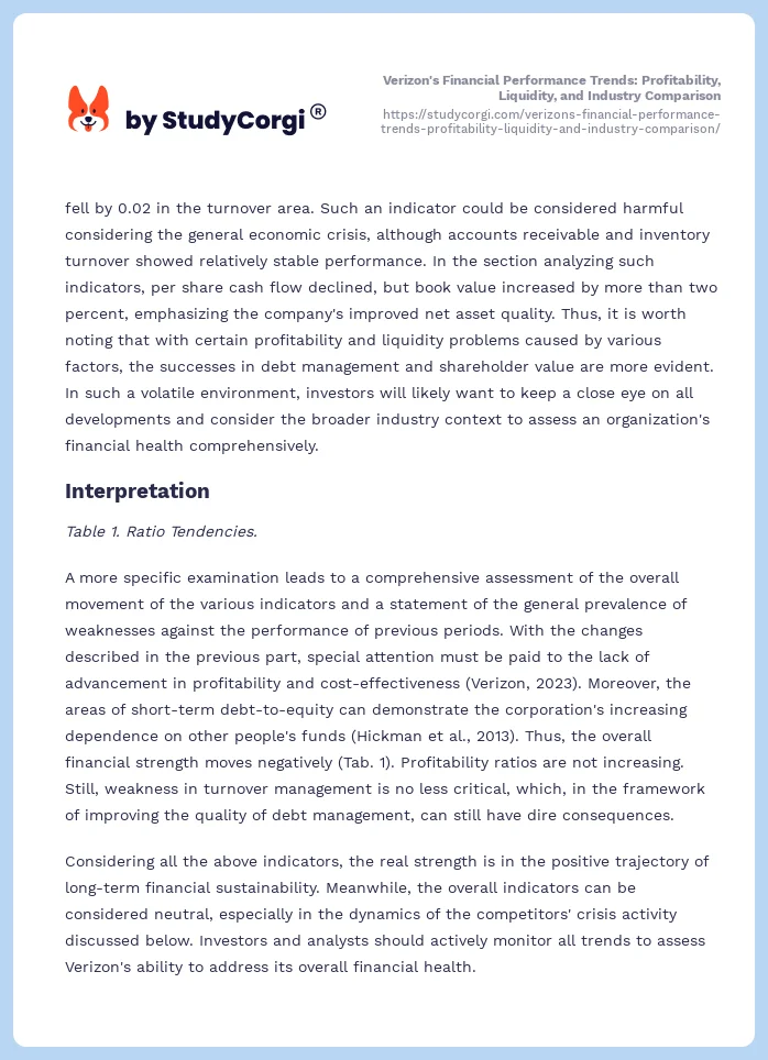 Verizon's Financial Performance Trends: Profitability, Liquidity, and Industry Comparison. Page 2