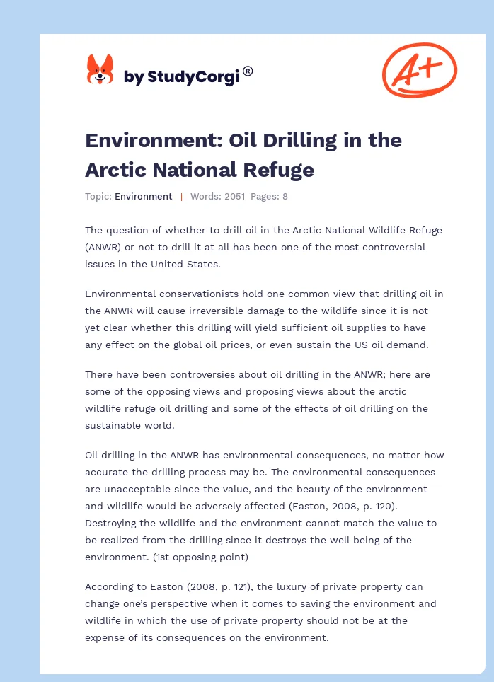 Environment: Oil Drilling in the Arctic National Refuge. Page 1