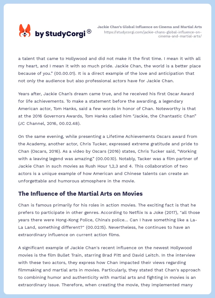 Jackie Chan’s Global Influence on Cinema and Martial Arts. Page 2