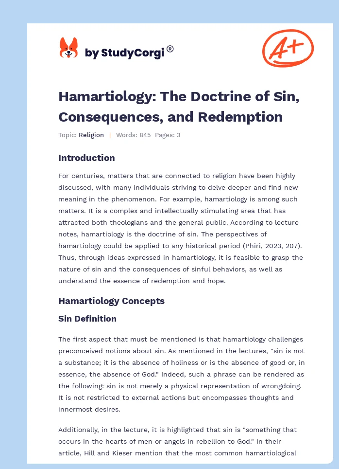 Hamartiology: The Doctrine of Sin, Consequences, and Redemption. Page 1