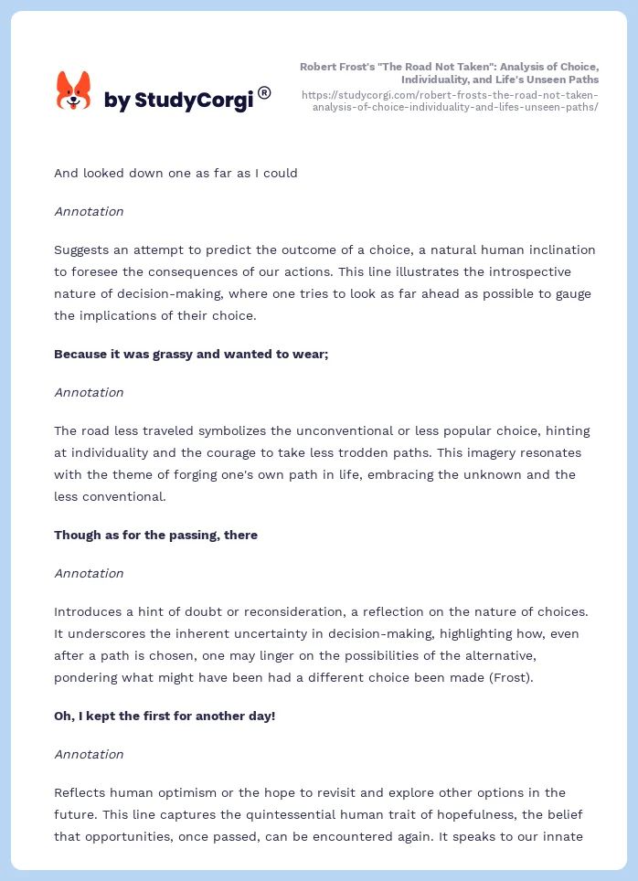 Robert Frost's "The Road Not Taken": Analysis of Choice, Individuality, and Life's Unseen Paths. Page 2
