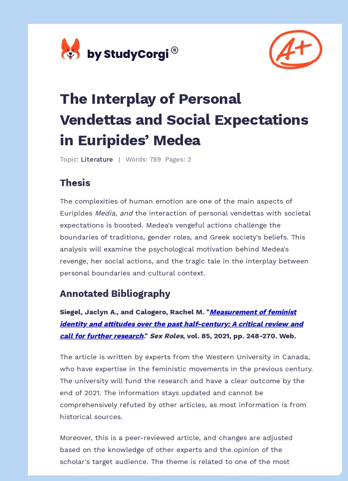 The Interplay of Personal Vendettas and Social Expectations in Euripides’ Medea. Page 1
