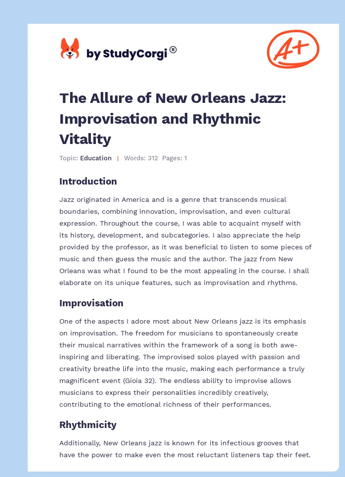 The Allure of New Orleans Jazz: Improvisation and Rhythmic Vitality. Page 1
