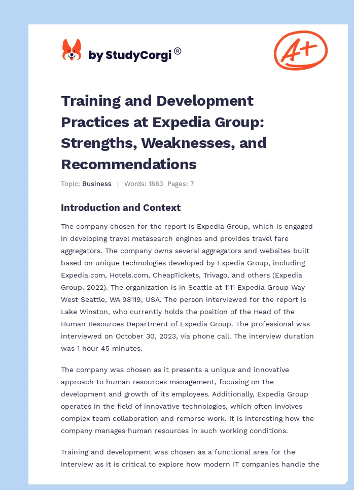 Training and Development Practices at Expedia Group: Strengths, Weaknesses, and Recommendations. Page 1