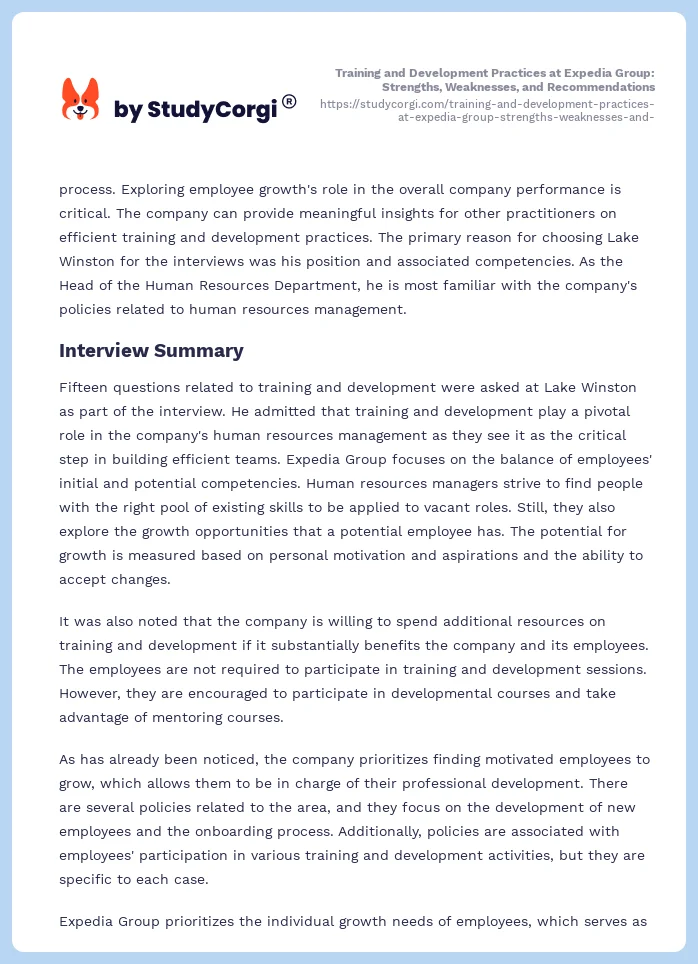 Training and Development Practices at Expedia Group: Strengths, Weaknesses, and Recommendations. Page 2