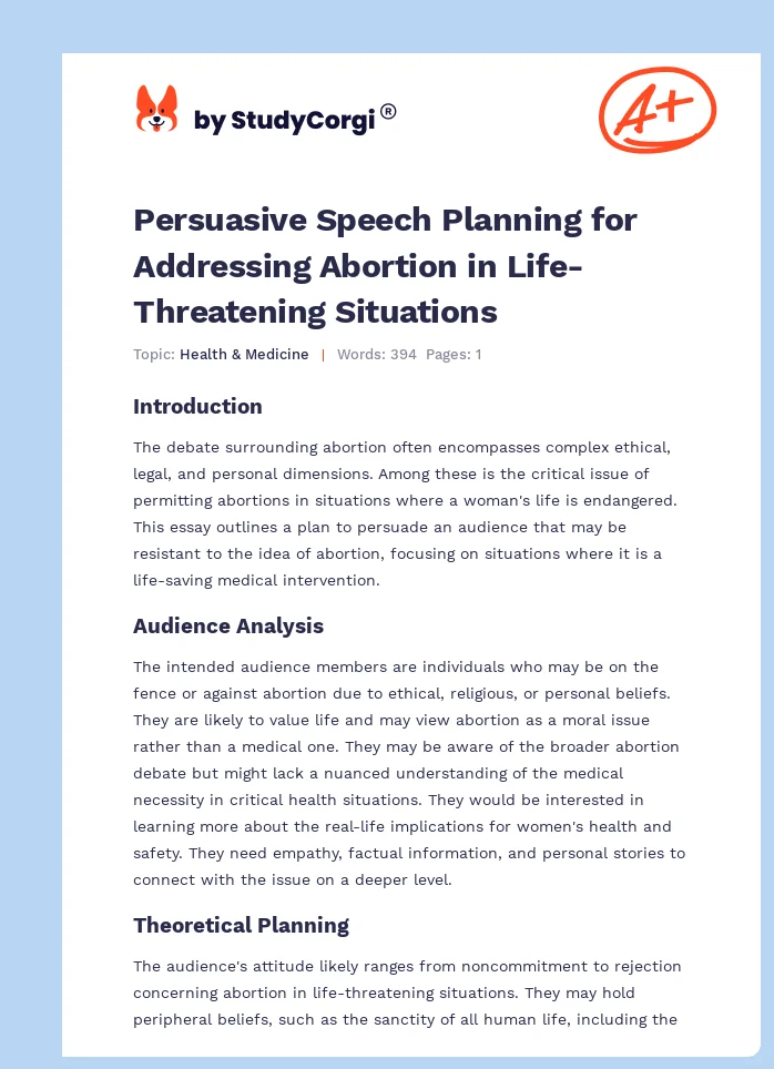 Persuasive Speech Planning for Addressing Abortion in Life-Threatening Situations. Page 1