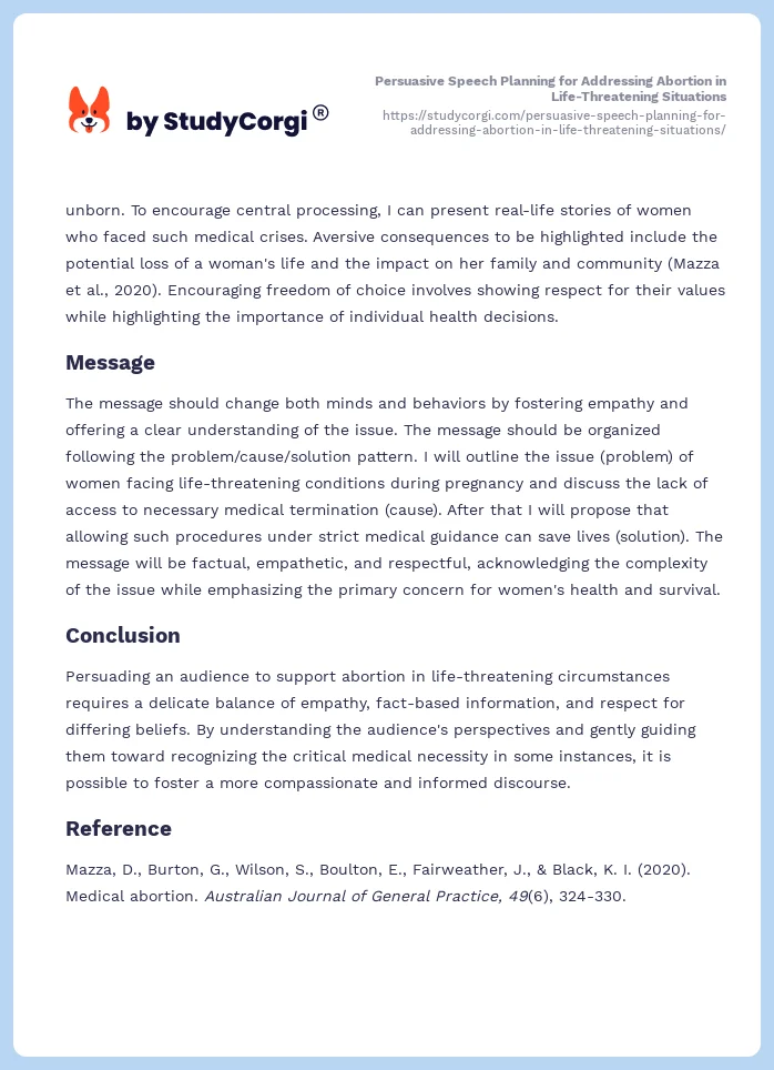 Persuasive Speech Planning for Addressing Abortion in Life-Threatening Situations. Page 2