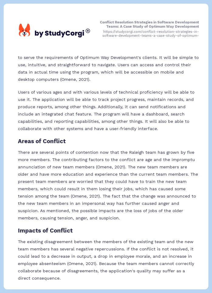 Conflict Resolution Strategies in Software Development Teams: A Case Study of Optimum Way Development. Page 2