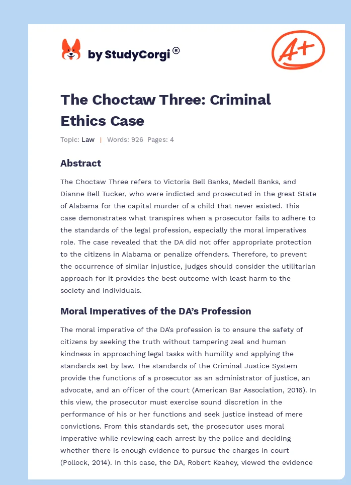 The Choctaw Three: Criminal Ethics Case. Page 1
