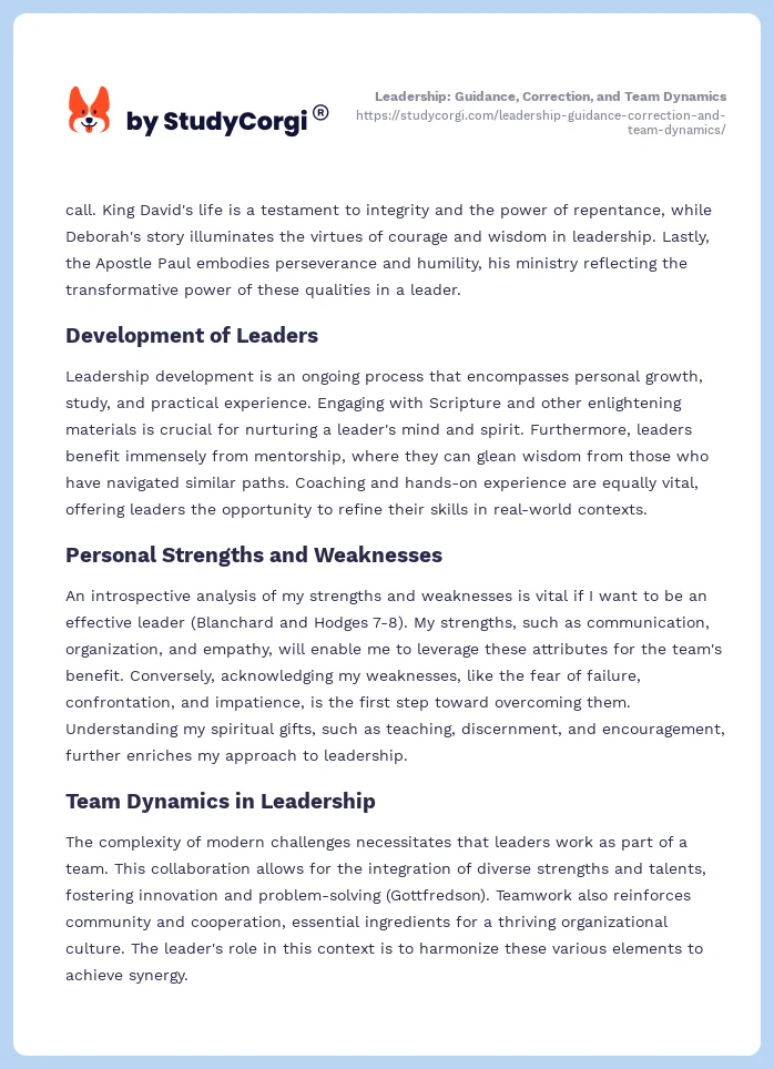Leadership: Guidance, Correction, and Team Dynamics. Page 2