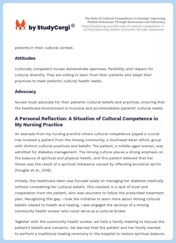 The Role of Cultural Competence in Nursing: Improving Patient Outcomes Through Awareness and Advocacy. Page 2