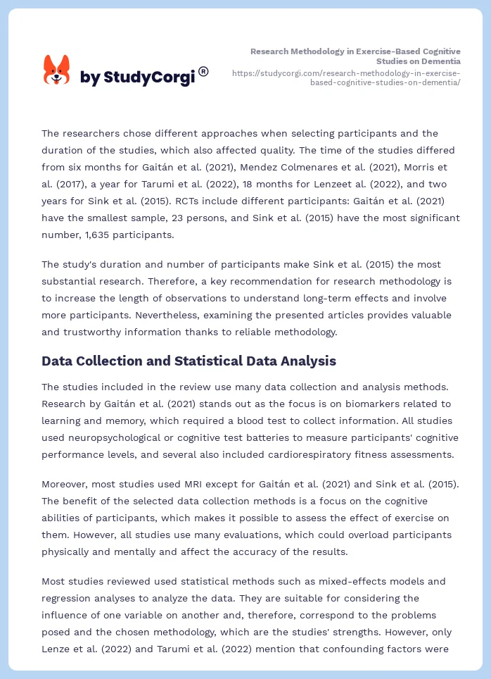Research Methodology in Exercise-Based Cognitive Studies on Dementia. Page 2