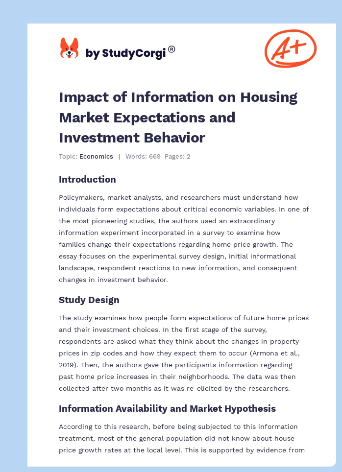 Impact of Information on Housing Market Expectations and Investment Behavior. Page 1
