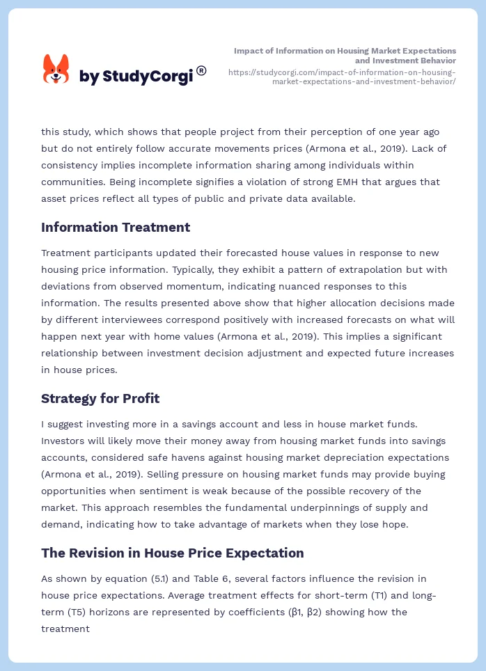 Impact of Information on Housing Market Expectations and Investment Behavior. Page 2