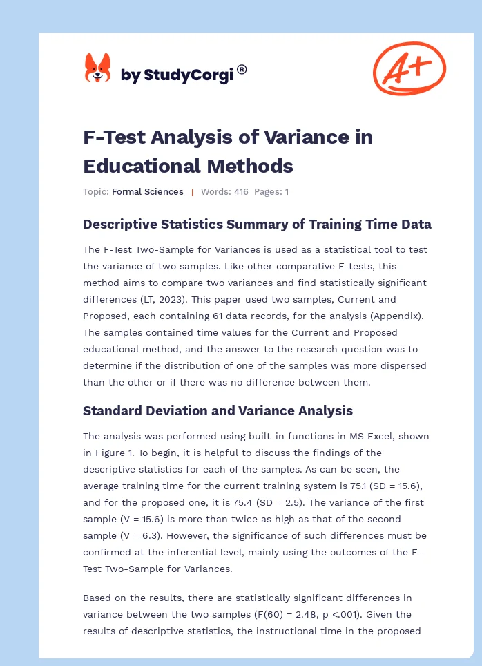 F-Test Analysis of Variance in Educational Methods. Page 1