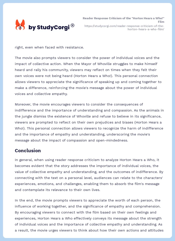 Reader Response Criticism of the "Horton Hears a Who!" Film. Page 2