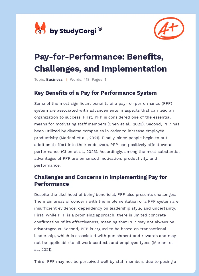 Pay-for-Performance: Benefits, Challenges, and Implementation. Page 1