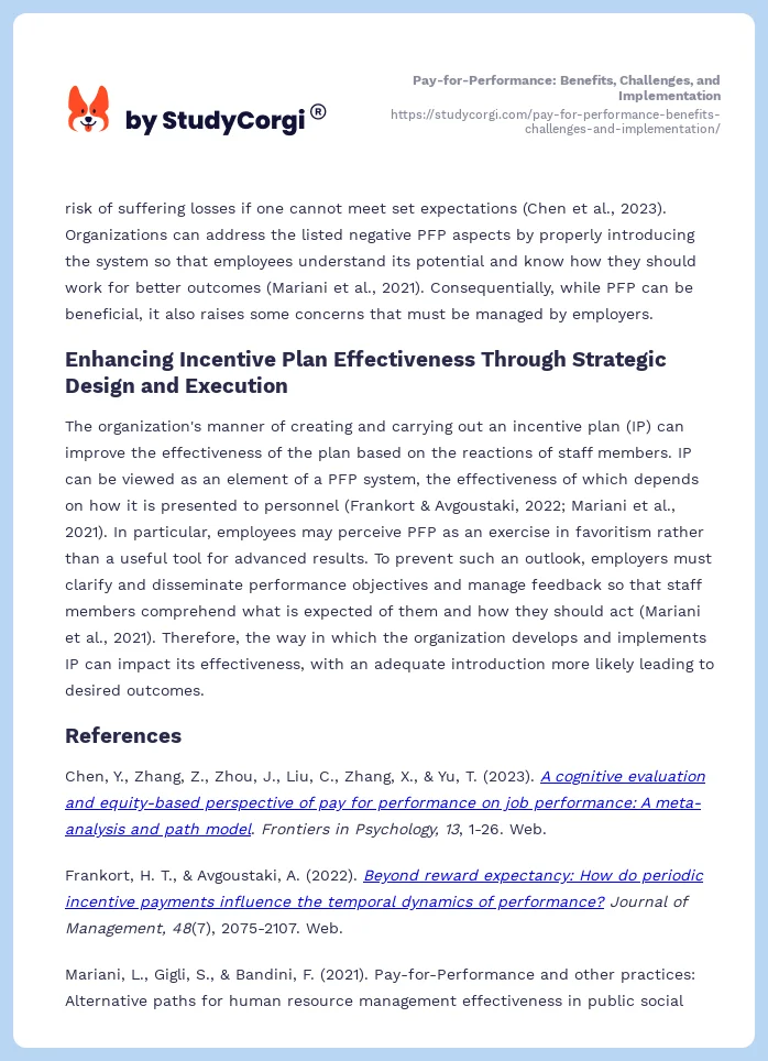 Pay-for-Performance: Benefits, Challenges, and Implementation. Page 2